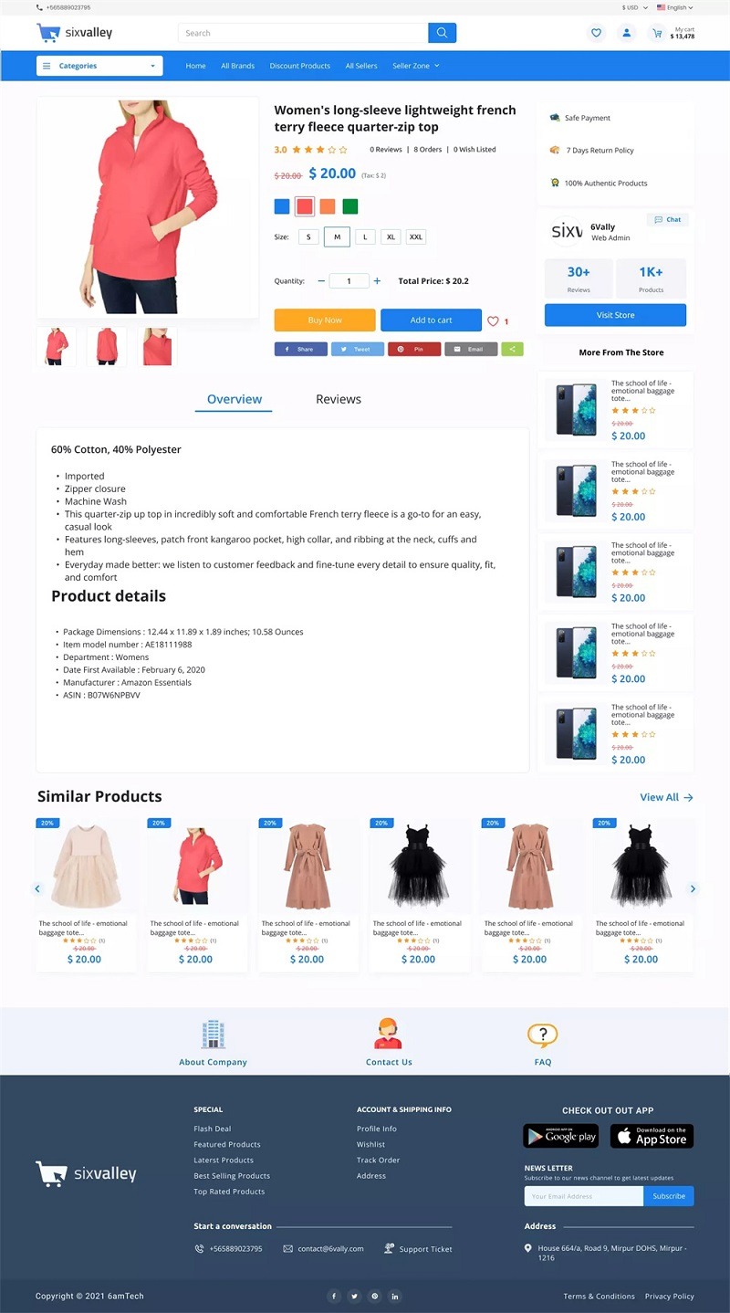 【千源源码】商海外跨境电子商务购物商城源码,支持APP,电脑版,卖家和管理面板,6valley v14完整源码