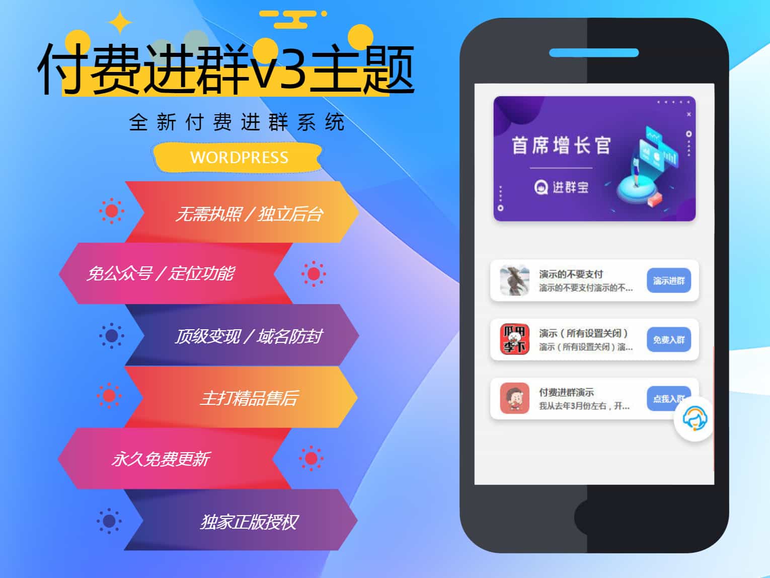 【千源源码】wp付费进群系统V3源码-开心版，附绕授权教程