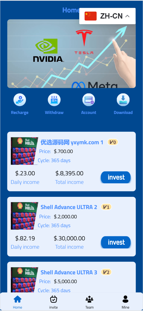 【千源源码】海外多语言/壳牌投资系统/可自定义产品