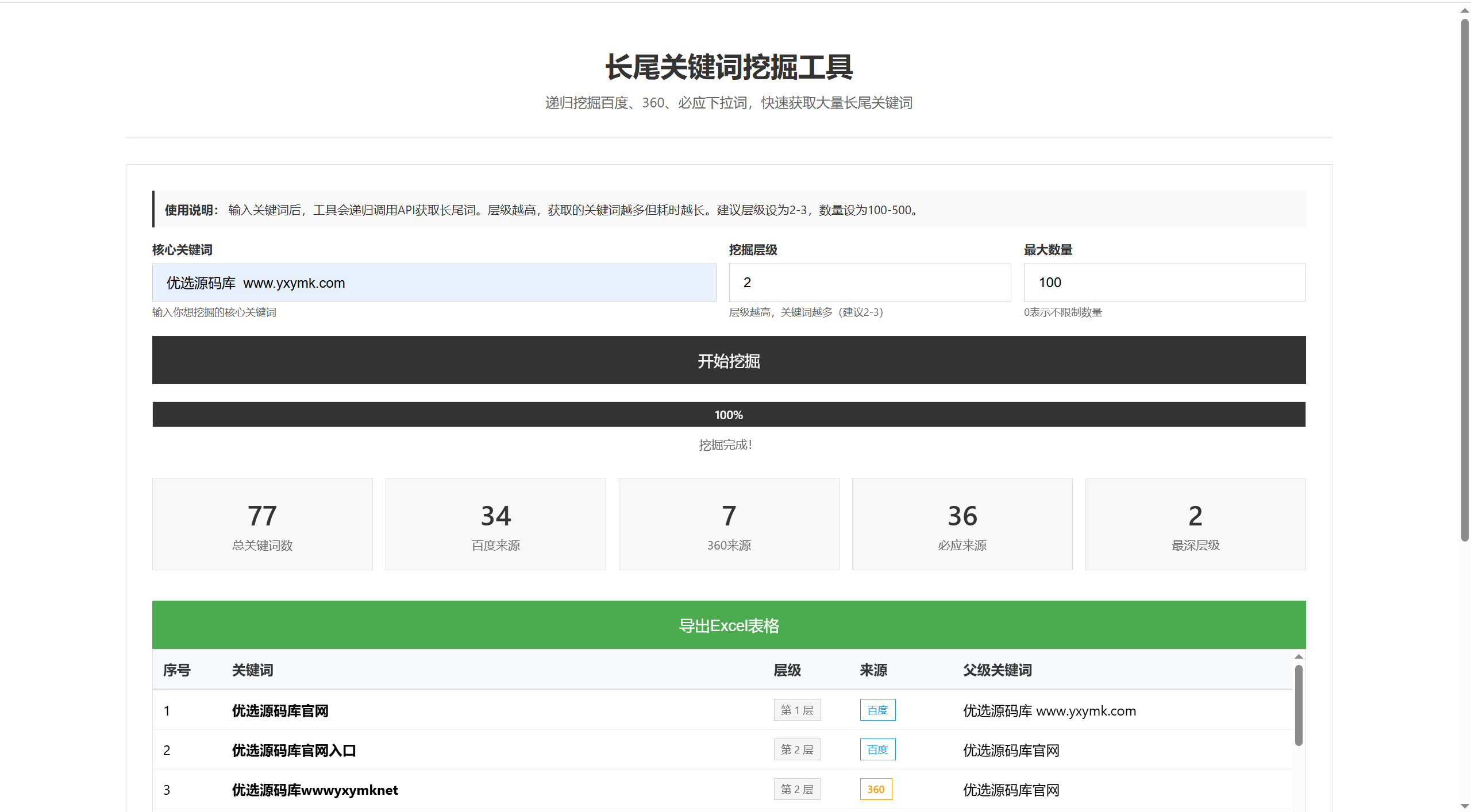 【千源源码】SEO关键词长尾词优化工具网页源码下载