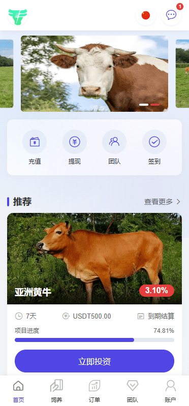 【代售】多语言养殖投资系统/养牛投资返利/签到/前端VUE